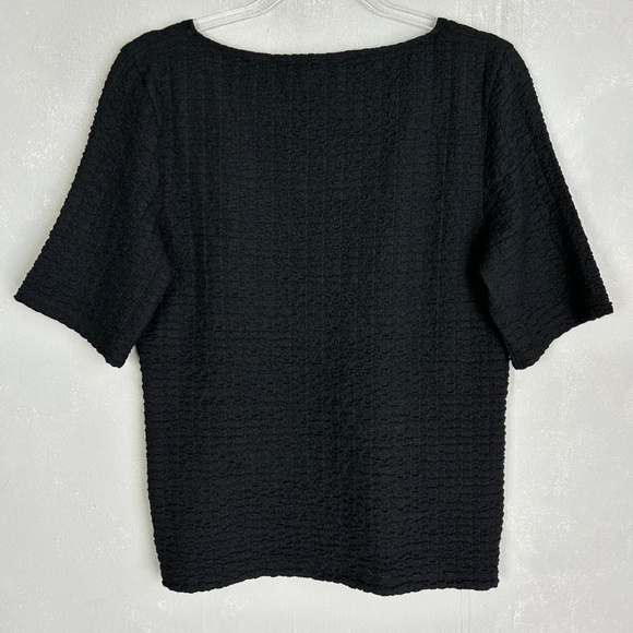 Vince women size L v-neck smocked textured top black cotton stretch - Picture 5 of 10